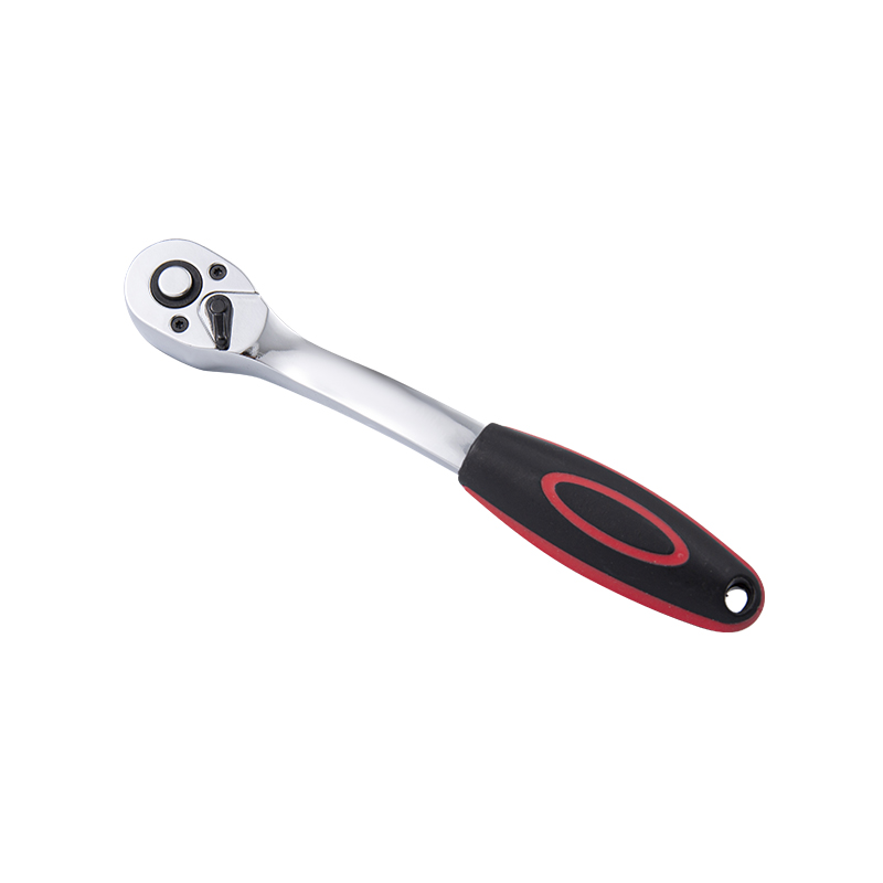 3/8' Dr. Quick-Release Ratchet Handle with Plastic Grip,Pear-Head Design with Curved Handle (72T）