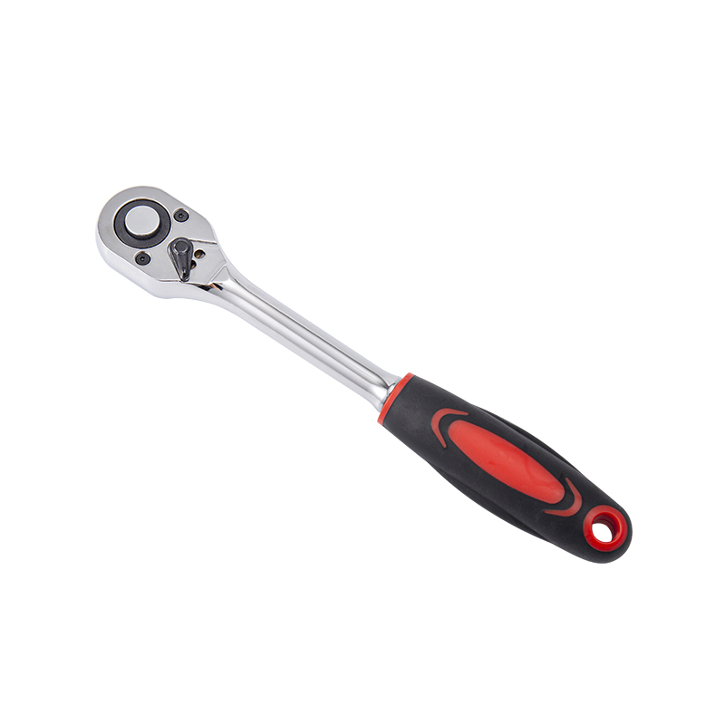 1/2' Dr. Quick-Release Ratchet Handle with Plastic Grip, Straight Handle,  Mirror Finish, Suitable for fastening and loosening Nuts& Bolts(45T）