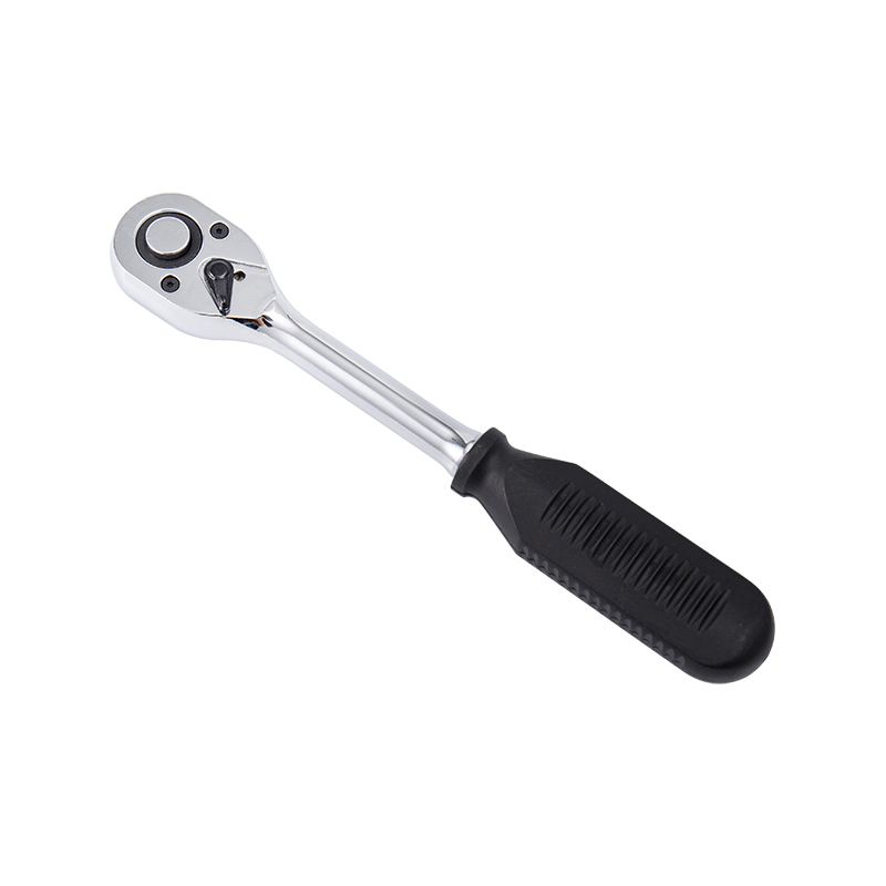 1/2' Dr. Quick-Release Ratchet Handle with Plastic Grip, Mirror Finish(45T）